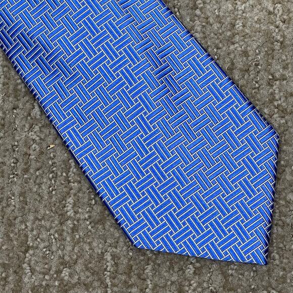 Lauren Ralph Lauren Necktie Silk Blue White Geometric Print Hand Finished - Picture 4 of 10